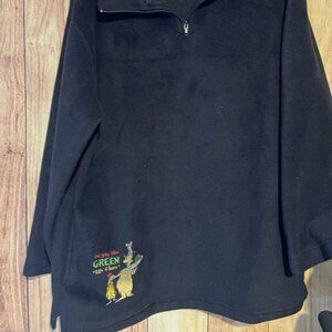 Vintage DR SEUSS 1/4 Quarter Zip Fleece Large Green Eggs & Ham Black
